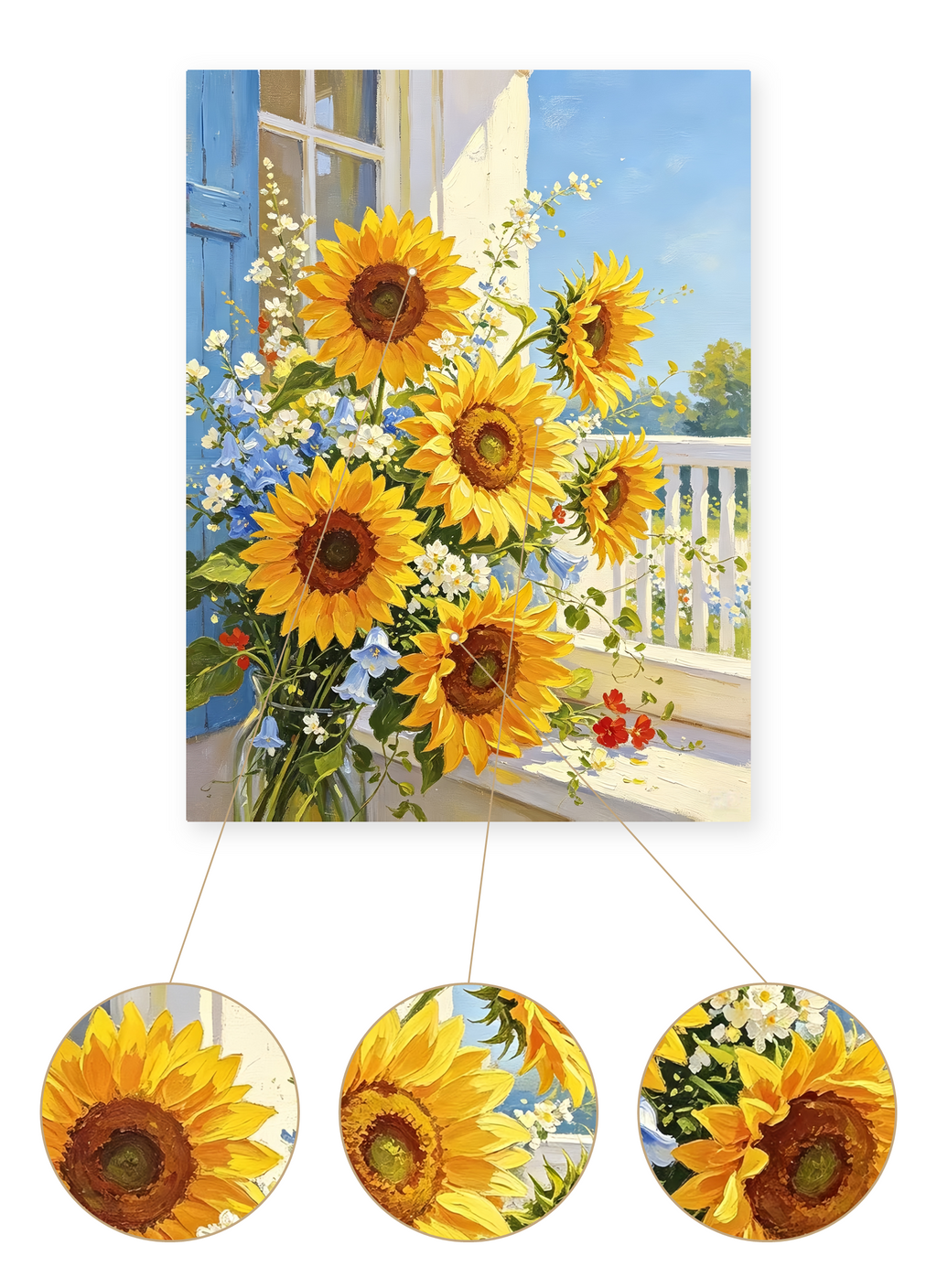 Sunlit Sunflowers finished artwork detail