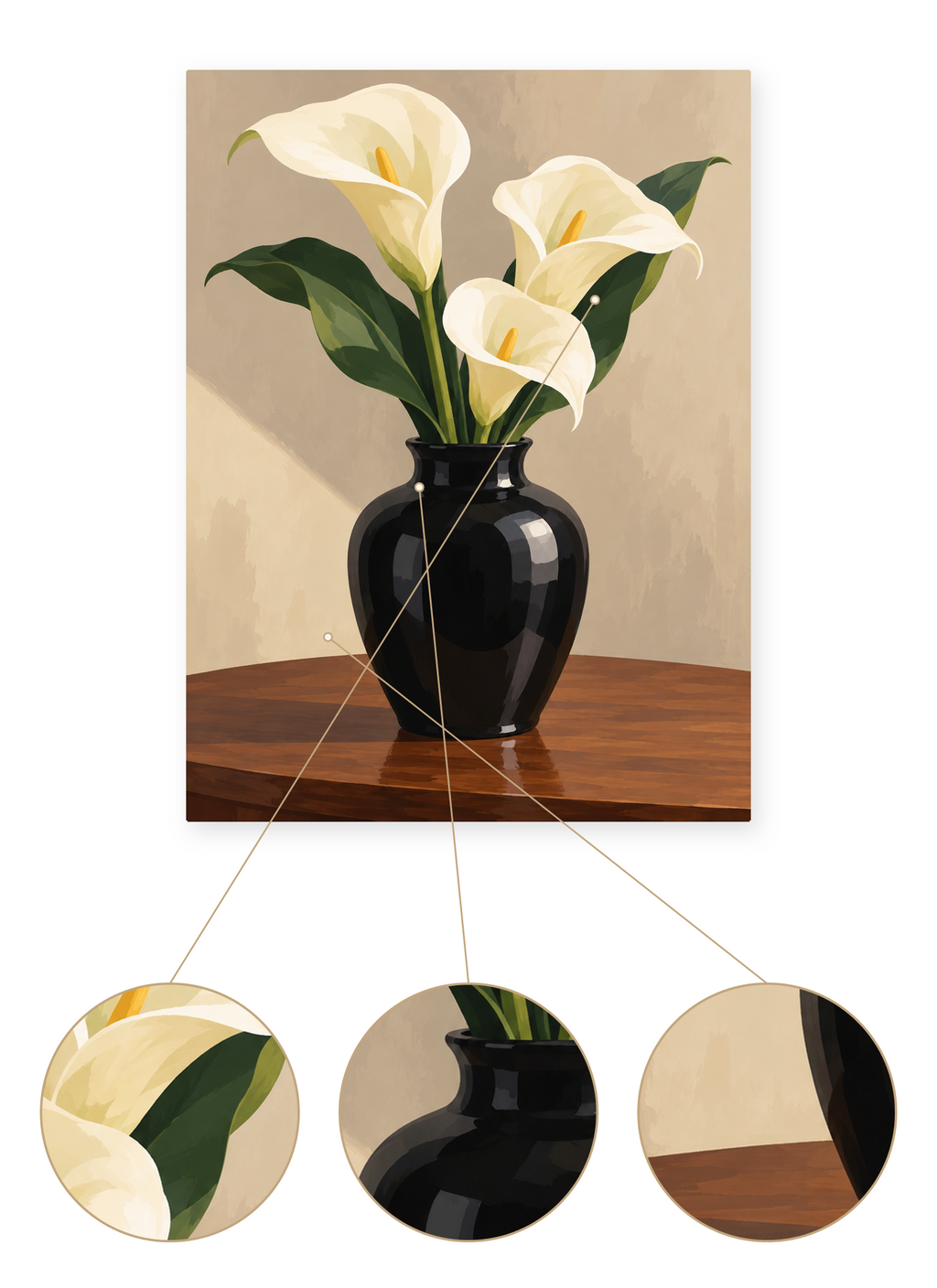 Ivory Calla Lilies finished artwork detail