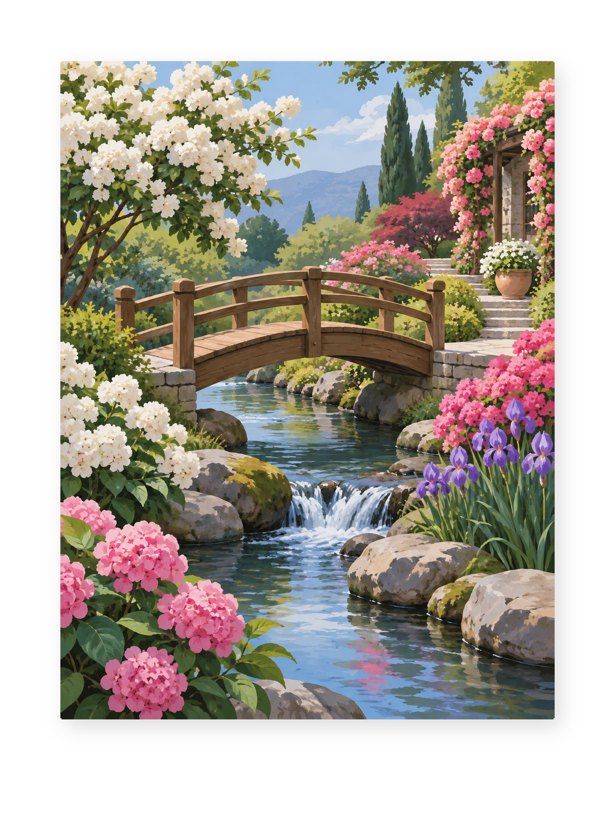 Garden Bridge paint by numbers artwork for adults