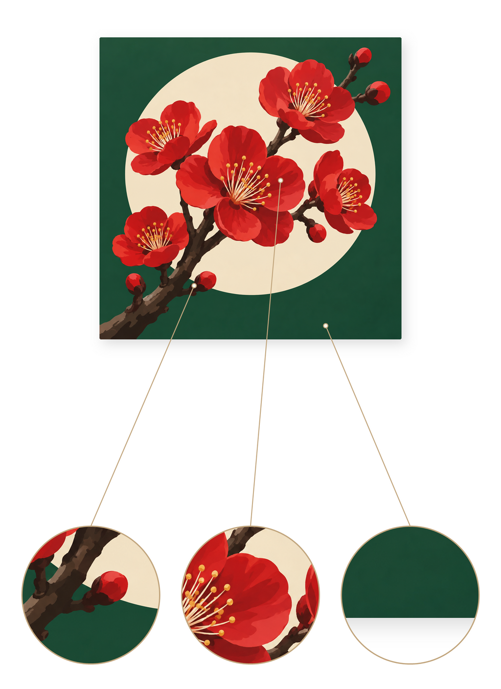 Scarlet Plum Blossoms finished artwork detail