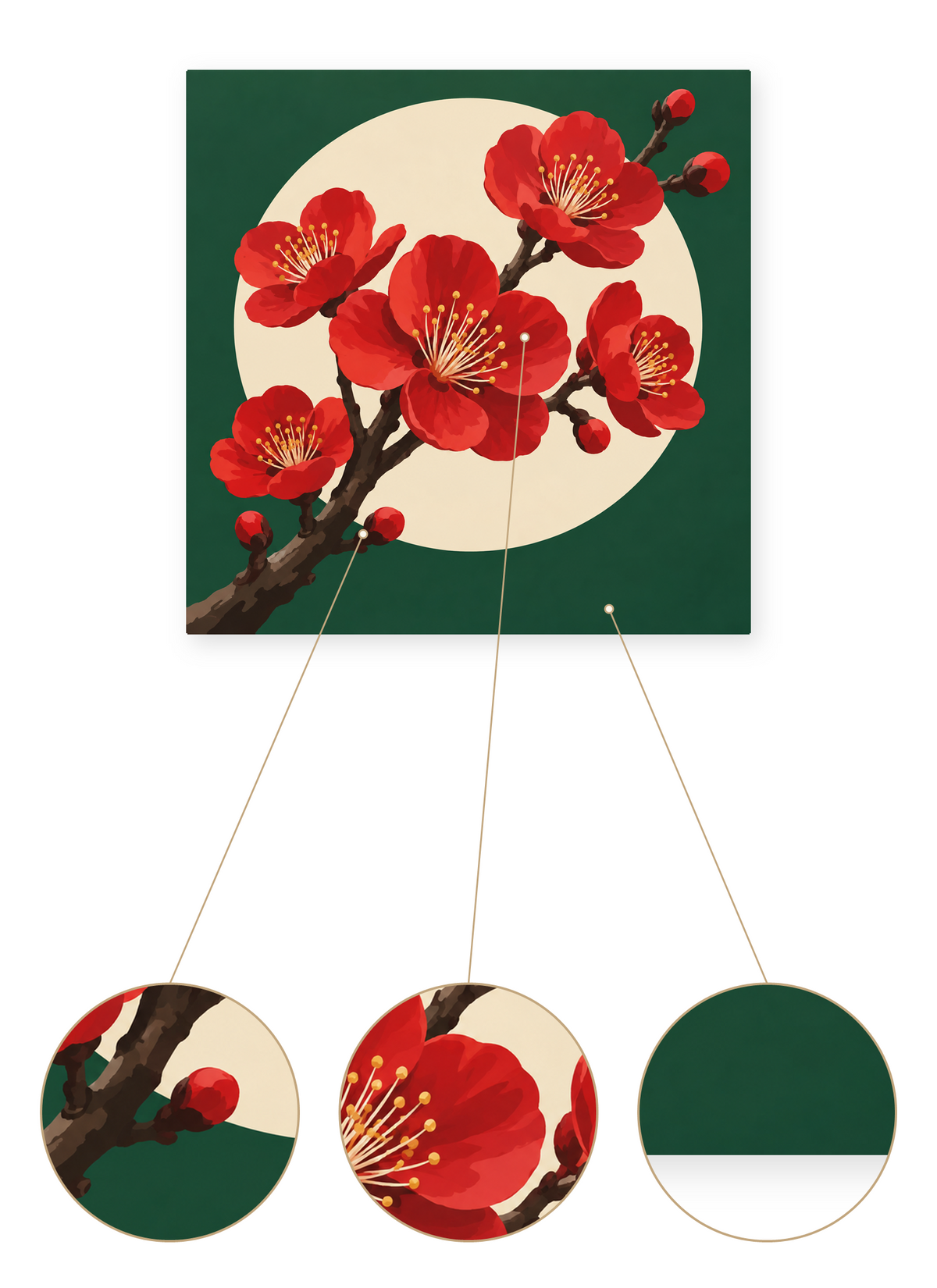 Scarlet Plum Blossoms finished artwork detail