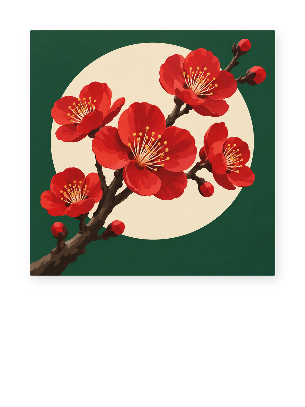 Scarlet Plum Blossoms paint by numbers artwork for adults