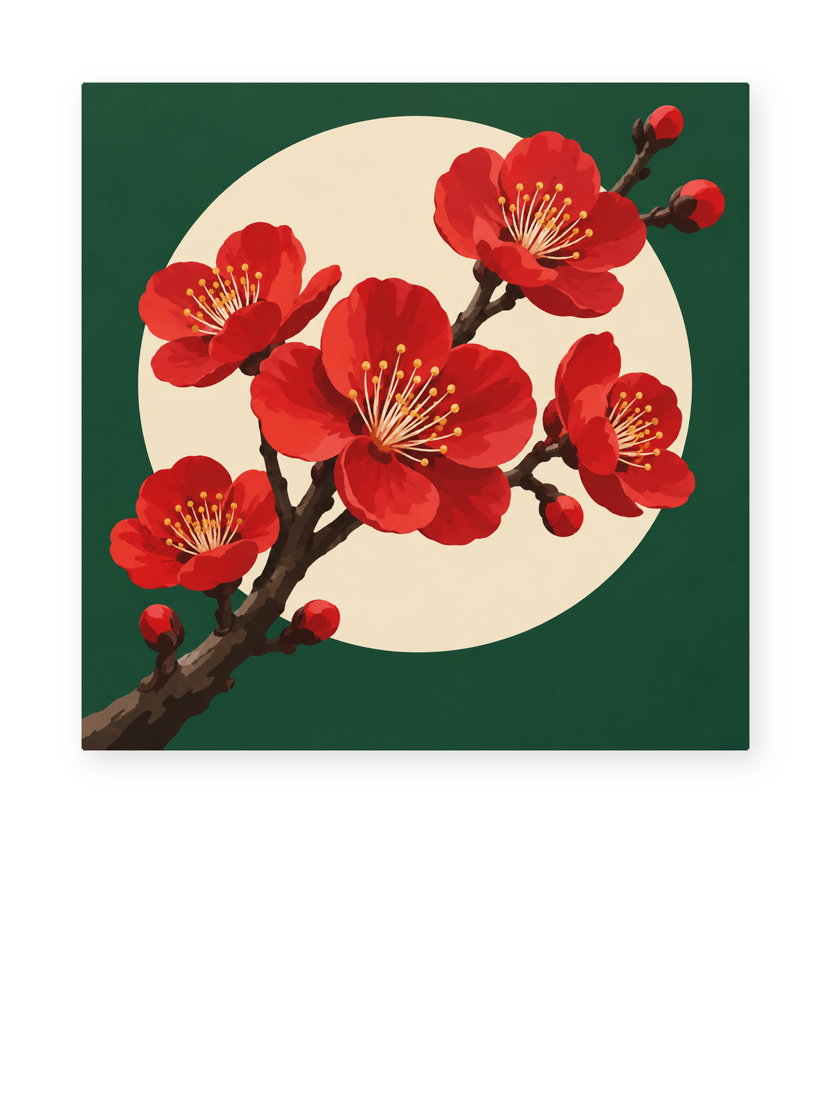 Scarlet Plum Blossoms paint by numbers artwork for adults