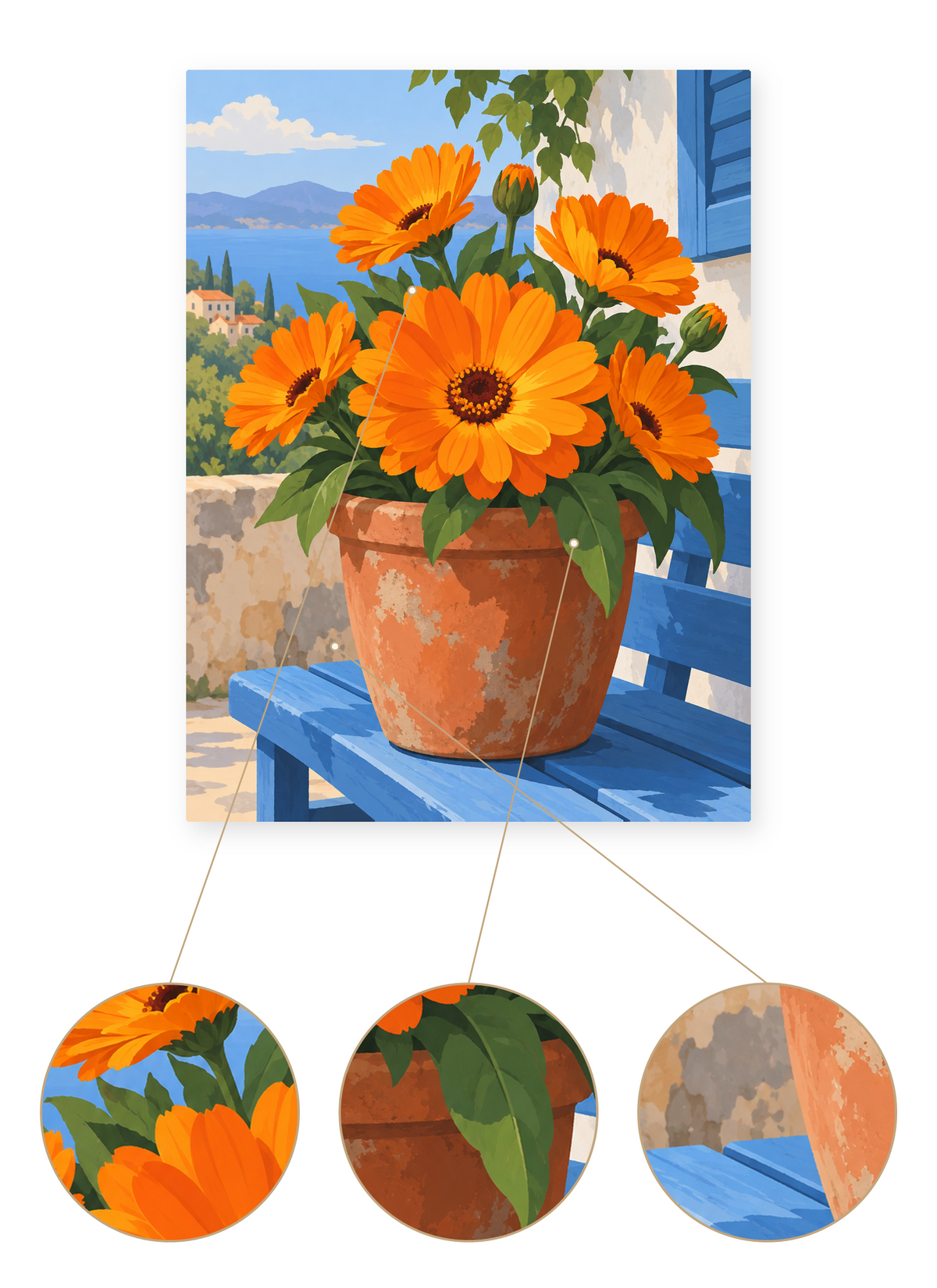 Orange Gerberas finished artwork detail
