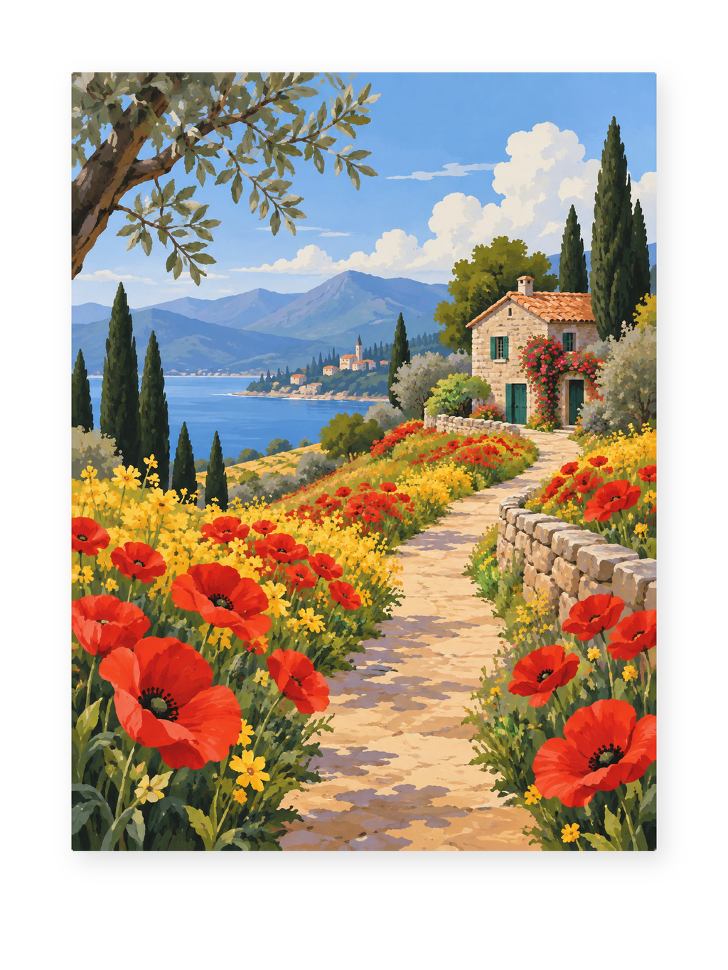 Tuscan Poppy Path paint by numbers artwork for adults