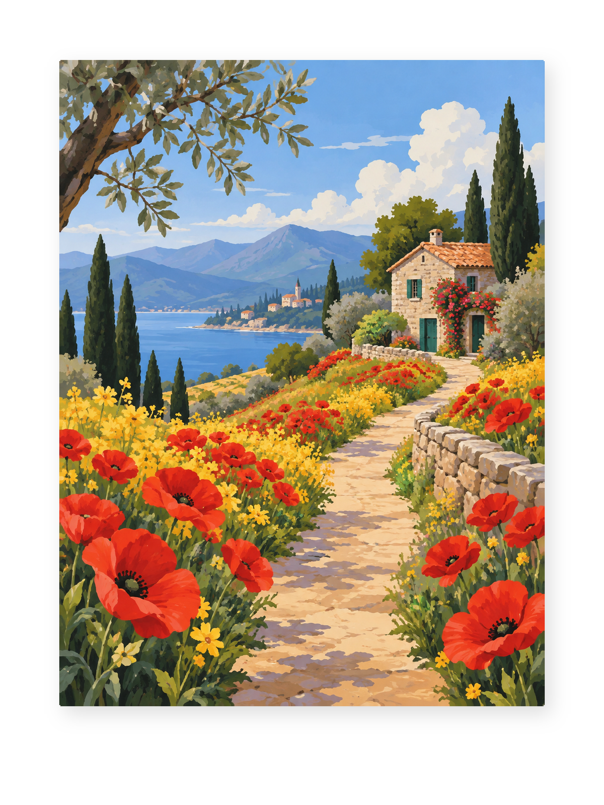 Tuscan Poppy Path paint by numbers artwork for adults