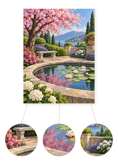 Cherry Blossom Pond finished artwork detail