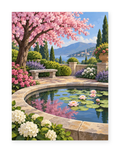 Cherry Blossom Pond paint by numbers artwork for adults
