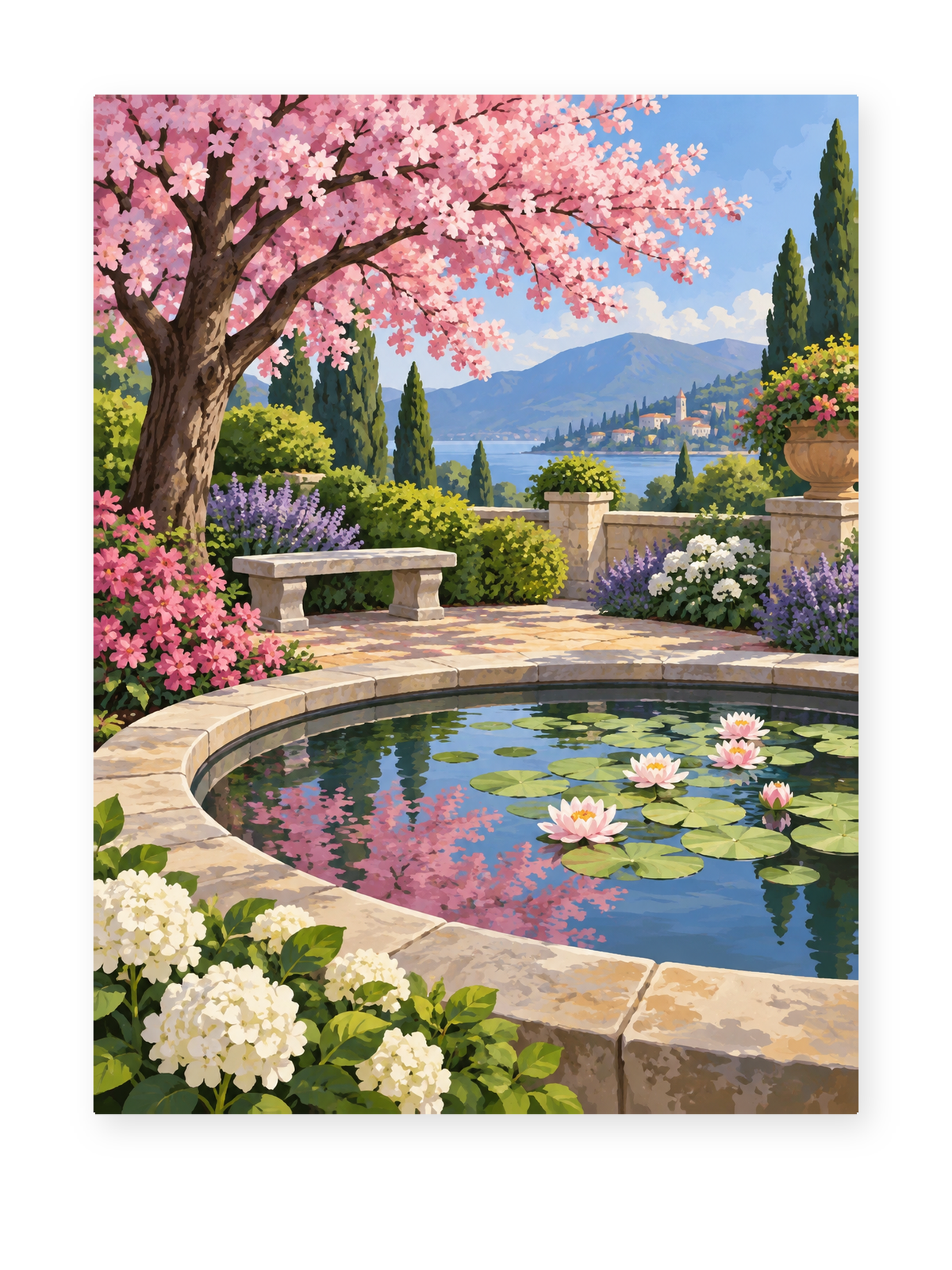 Cherry Blossom Pond paint by numbers artwork for adults