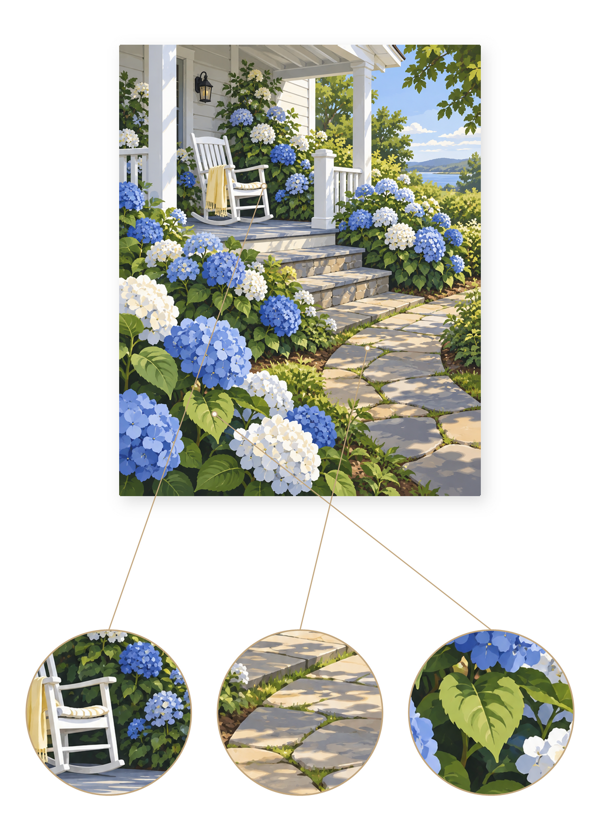 Hydrangea Cottage finished artwork detail