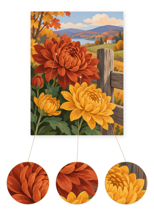 Autumn Chrysanthemums finished artwork detail