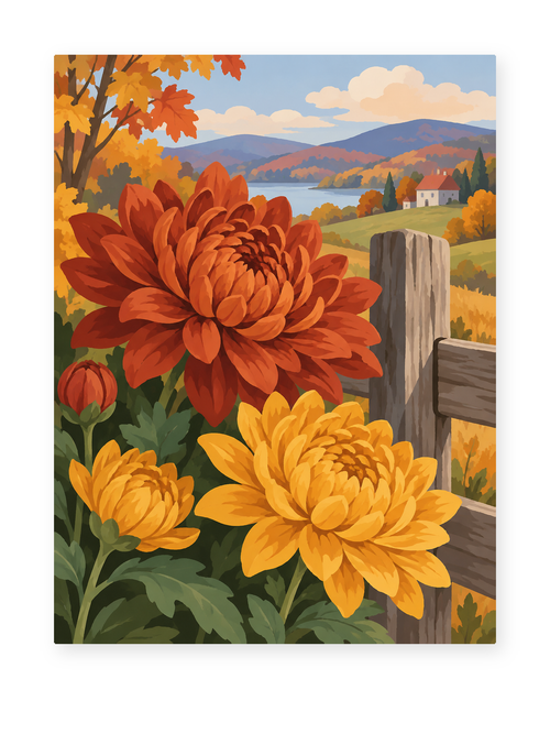 Autumn Chrysanthemums paint by numbers artwork for adults