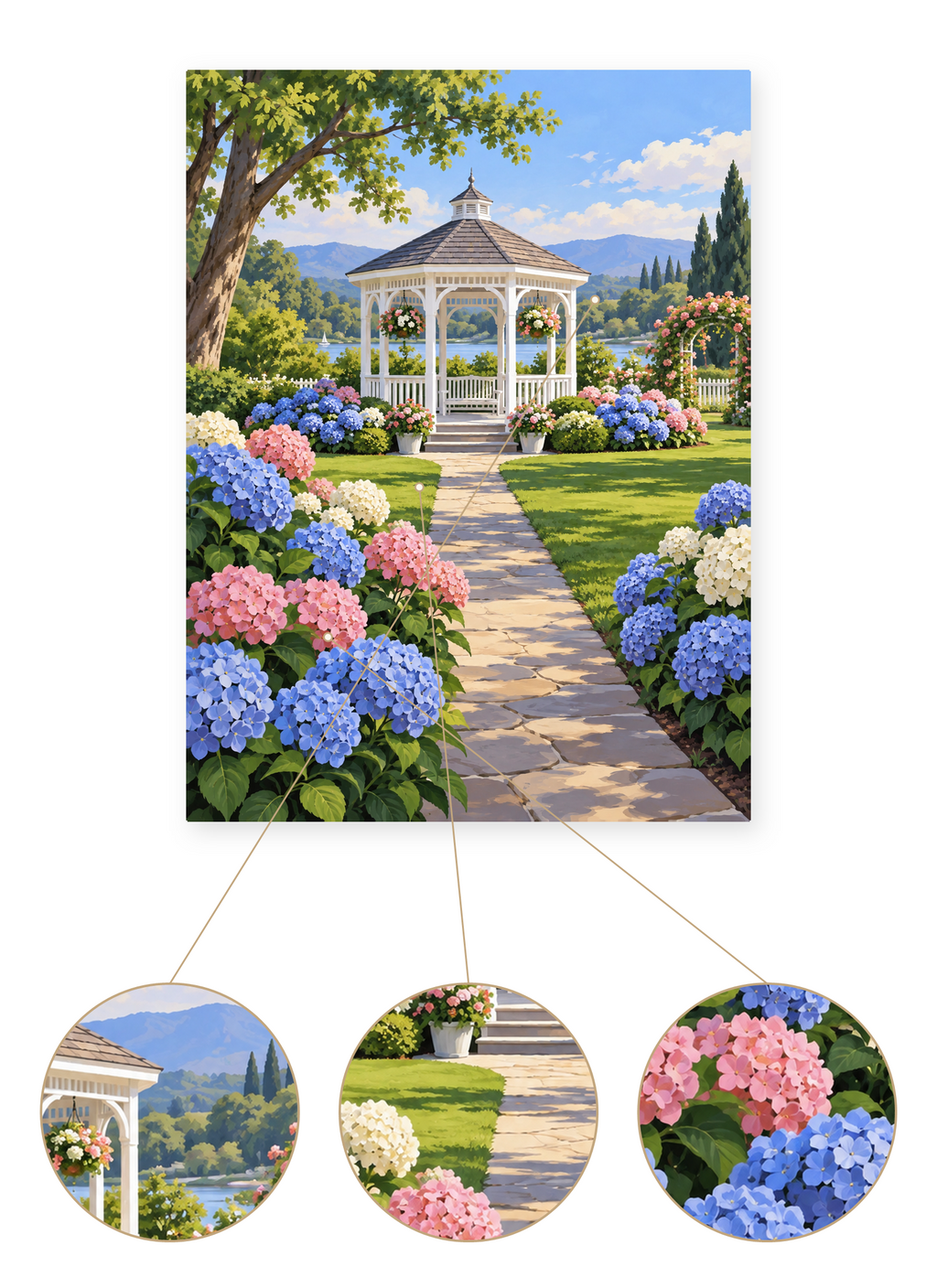 Hydrangea Gazebo finished artwork detail