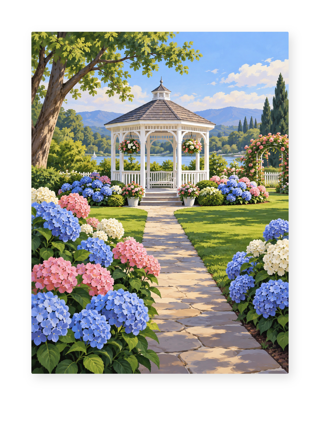 Hydrangea Gazebo paint by numbers artwork for adults