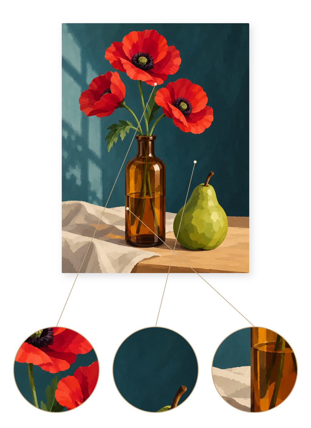 Poppies and Pear finished artwork detail