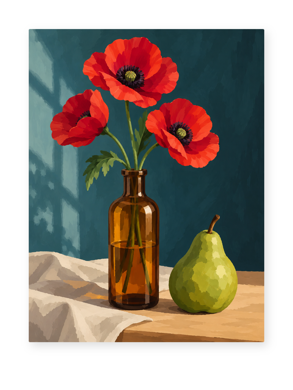 Poppies and Pear paint by numbers artwork for adults