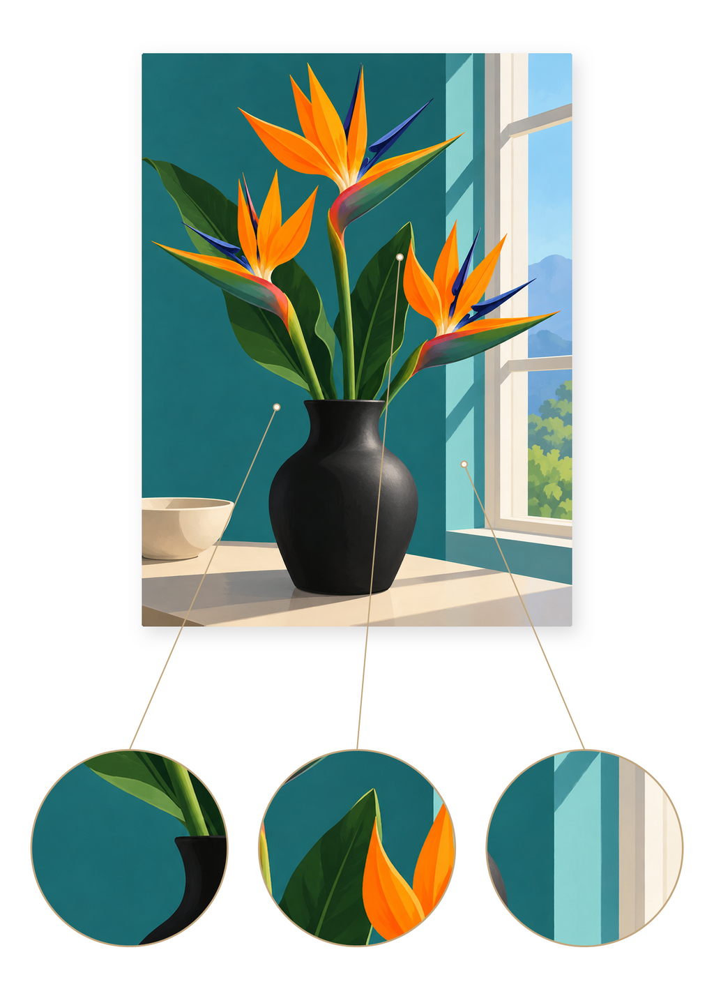 Bird of Paradise finished artwork detail