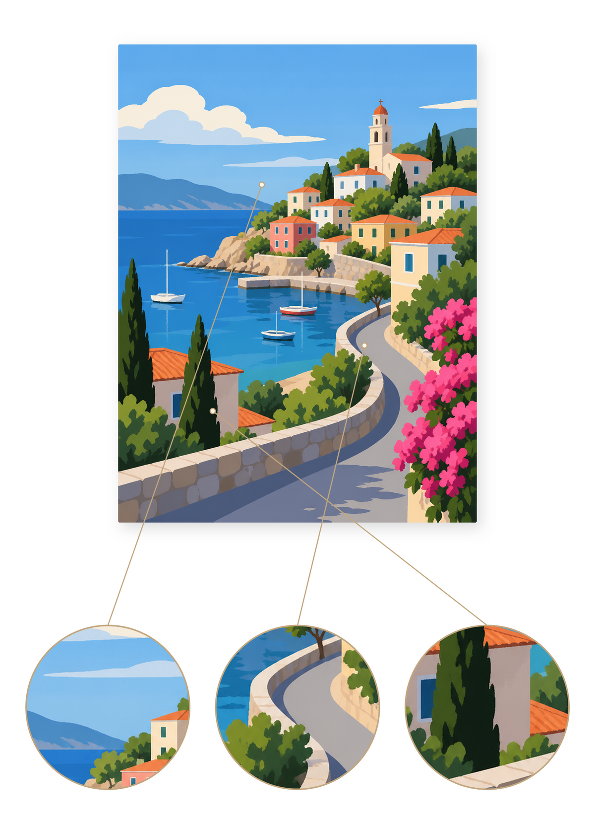 Coastal Village finished artwork detail