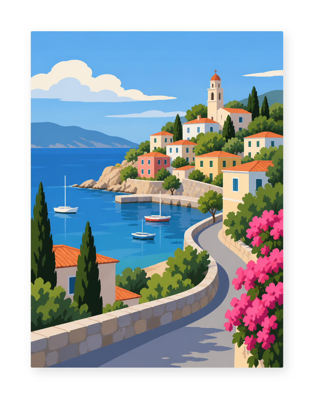 Coastal Village paint by numbers artwork for adults