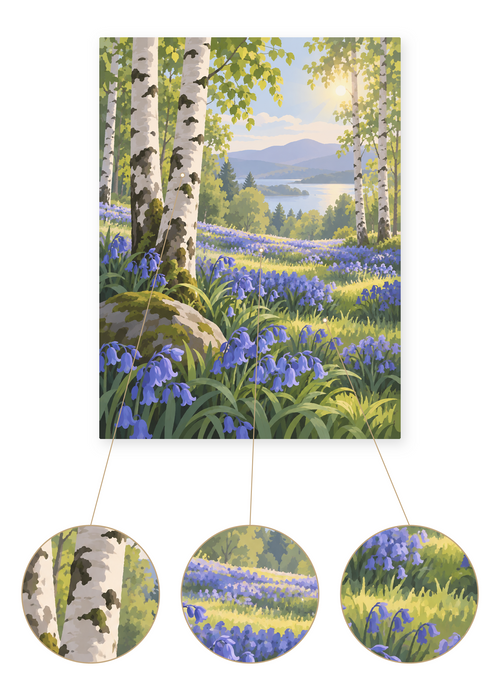 Bluebell Birch Grove finished artwork detail