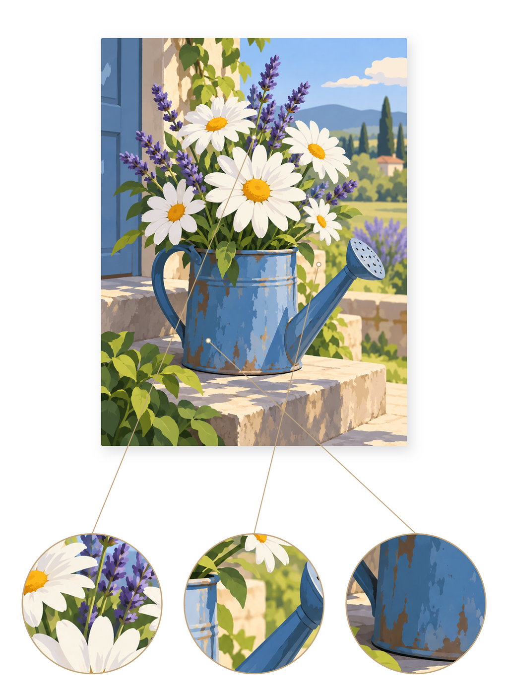 Daisy Watering Can finished artwork detail