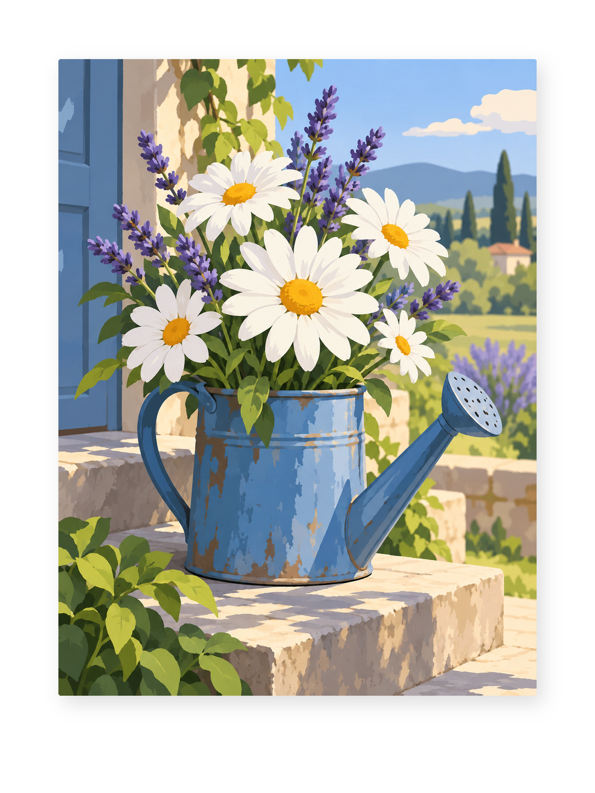 Daisy Watering Can paint by numbers artwork for adults