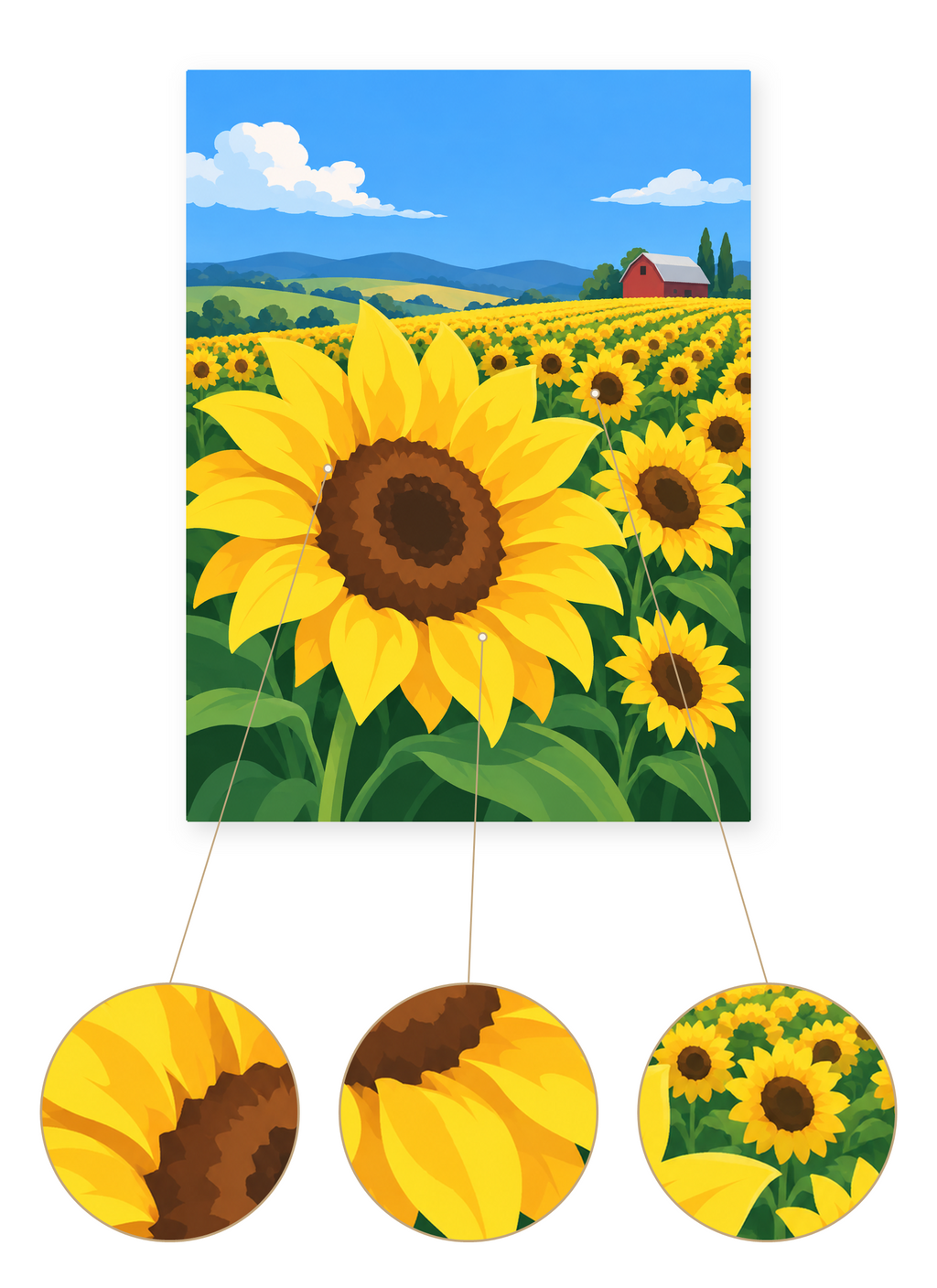Sunny Sunflower Field finished artwork detail