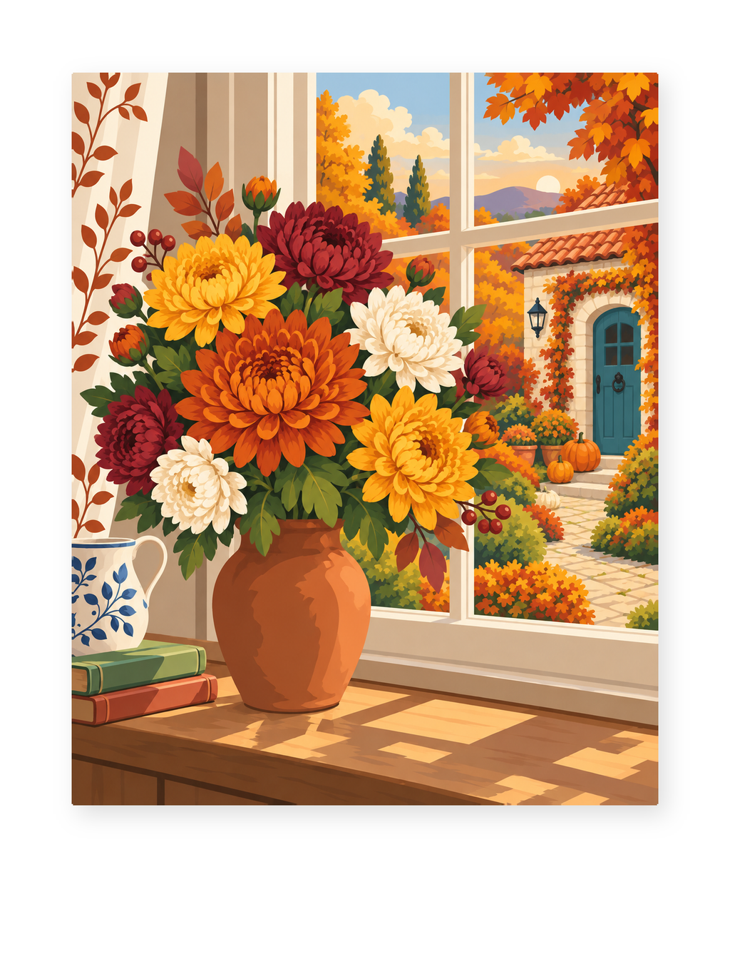 Autumn Window Bouquet paint by numbers artwork for adults