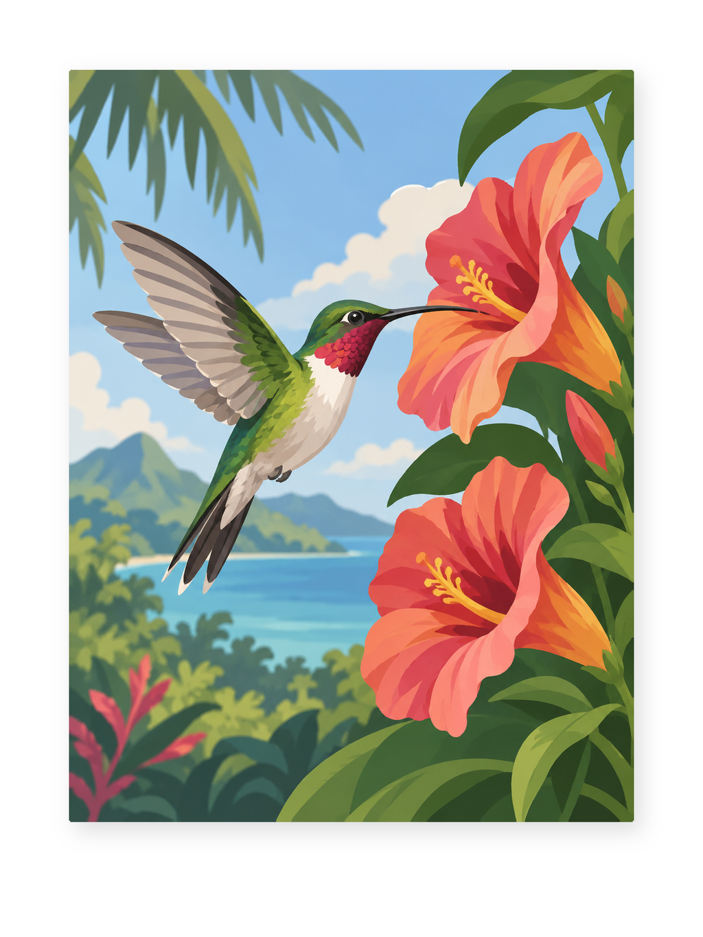 Hummingbird Hibiscus paint by numbers artwork for adults