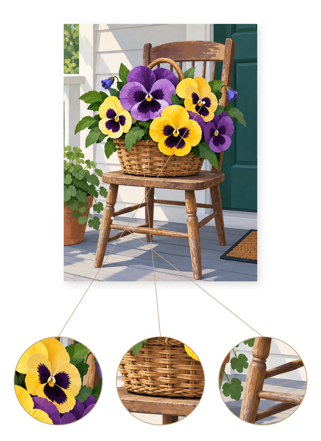 Pansy Basket finished artwork detail