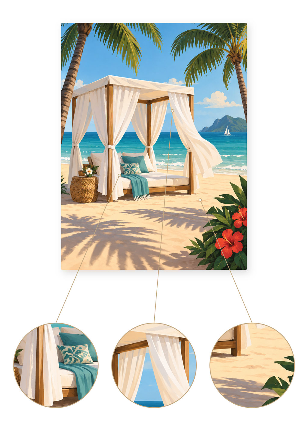 Tropical Beach Cabana finished artwork detail