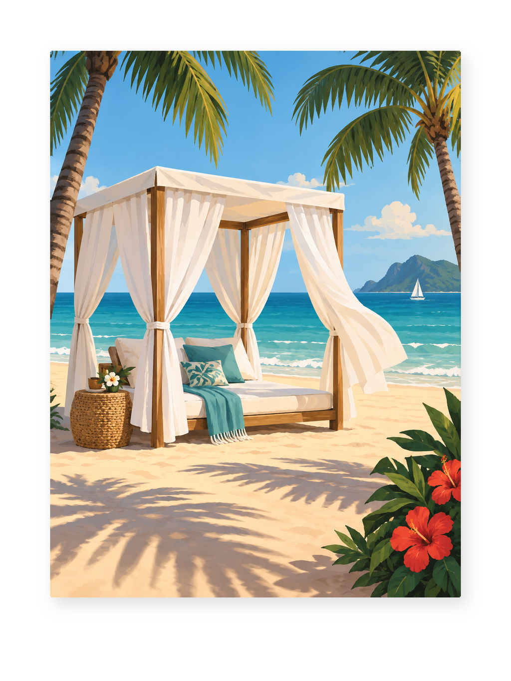 Tropical Beach Cabana paint by numbers artwork for adults