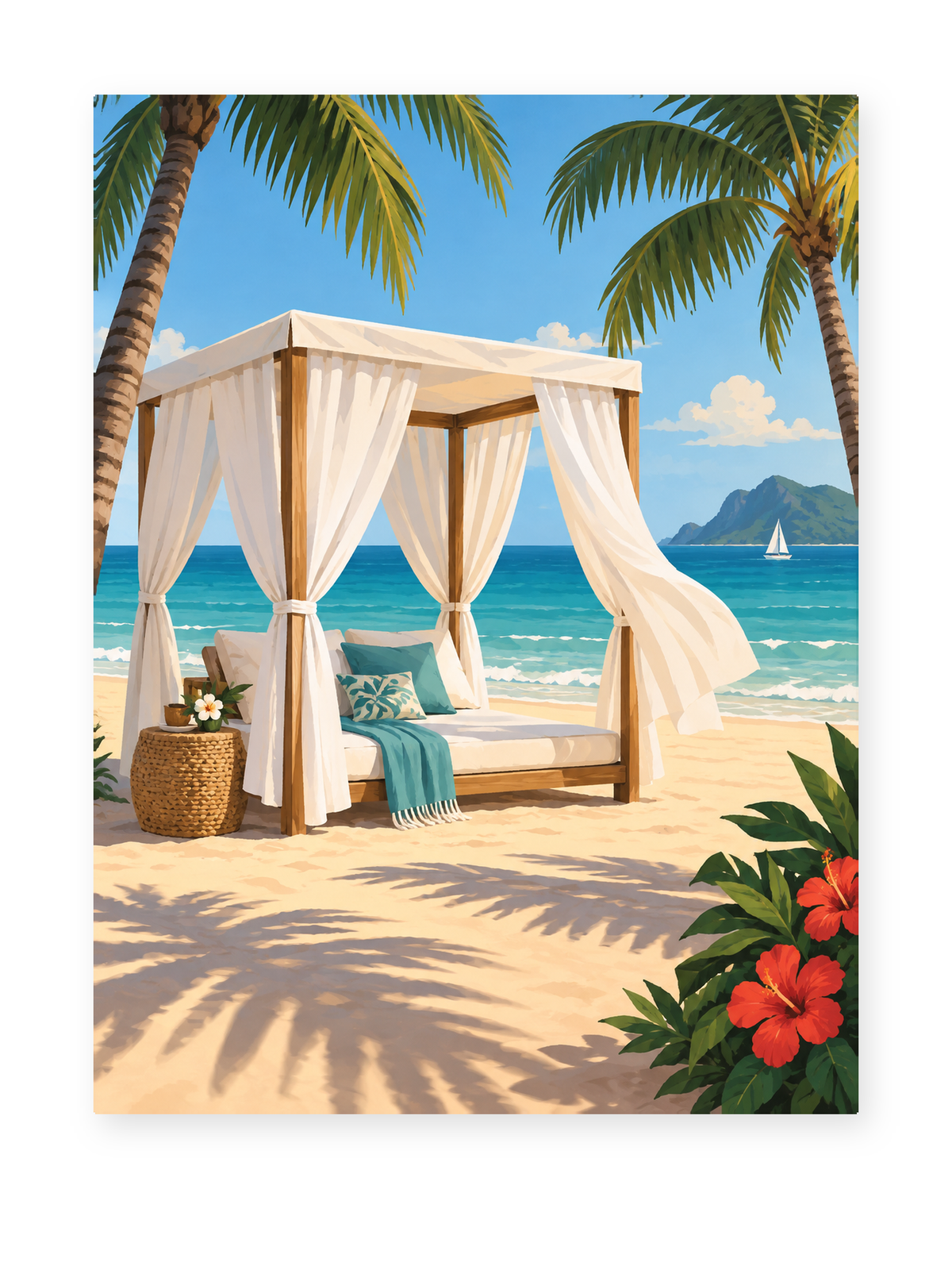 Tropical Beach Cabana paint by numbers artwork for adults