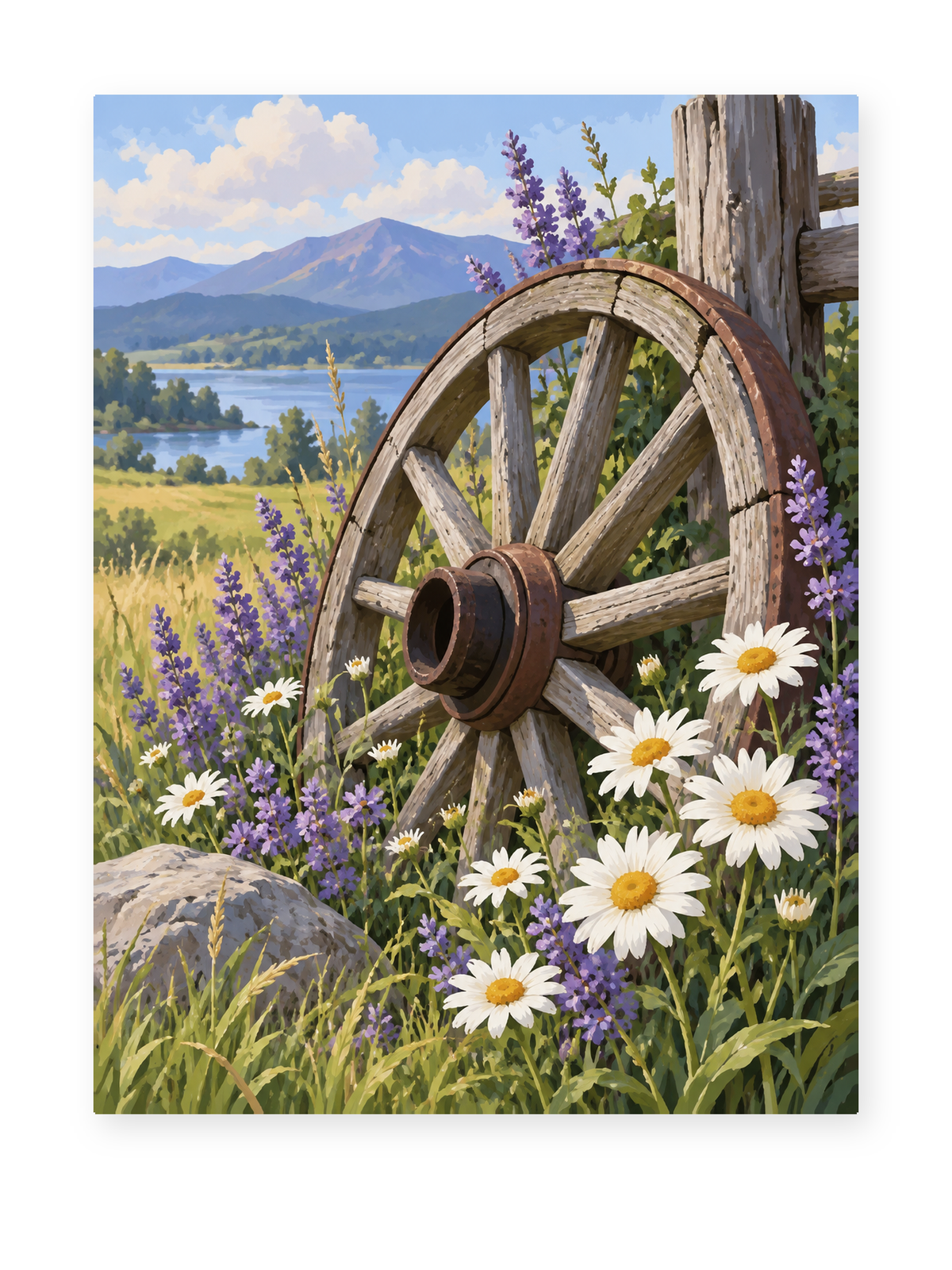 Wagon Wheel Meadow paint by numbers artwork for adults