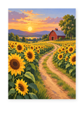 Sunset Sunflower Farm paint by numbers artwork for adults