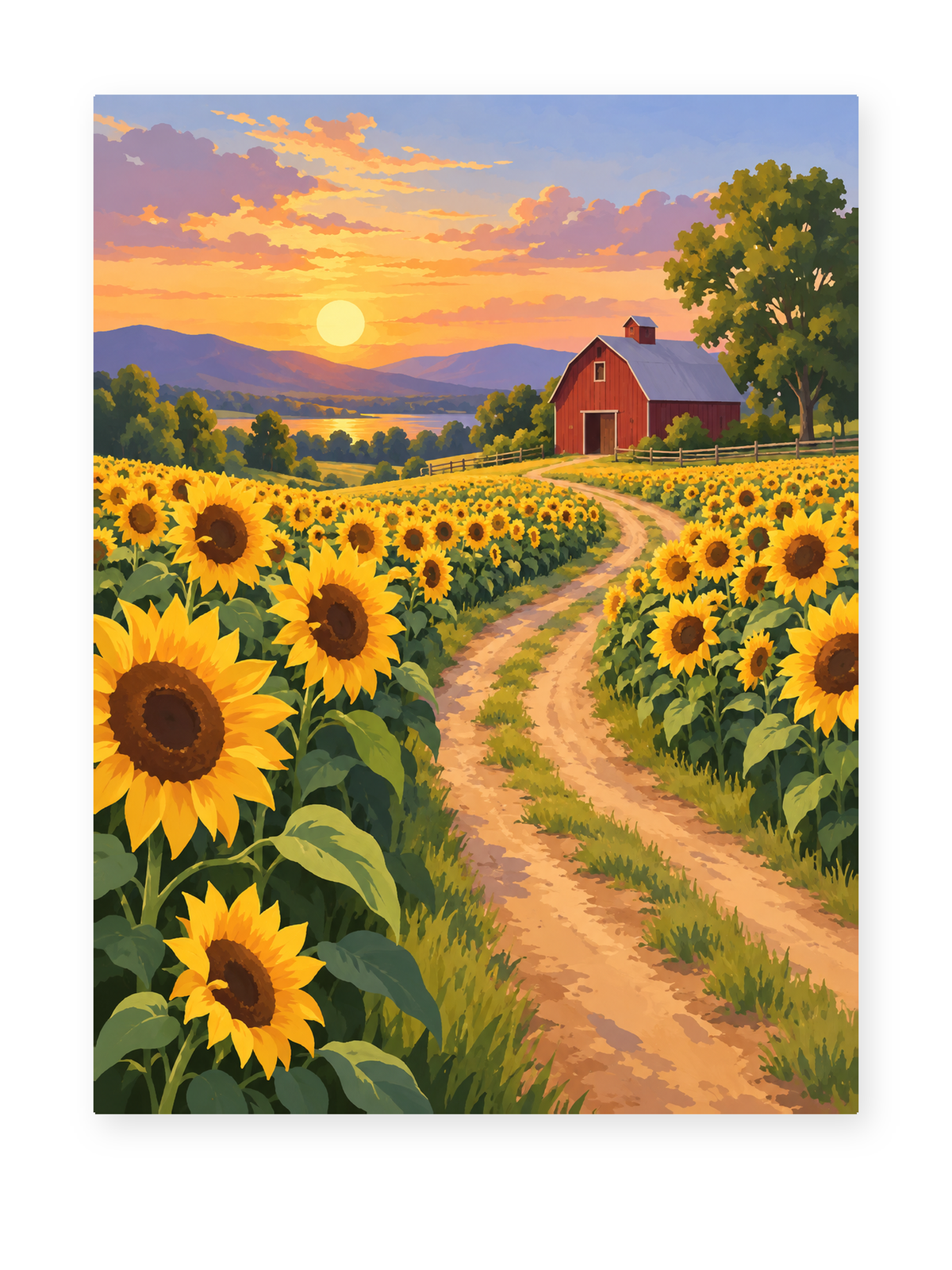 Sunset Sunflower Farm paint by numbers artwork for adults