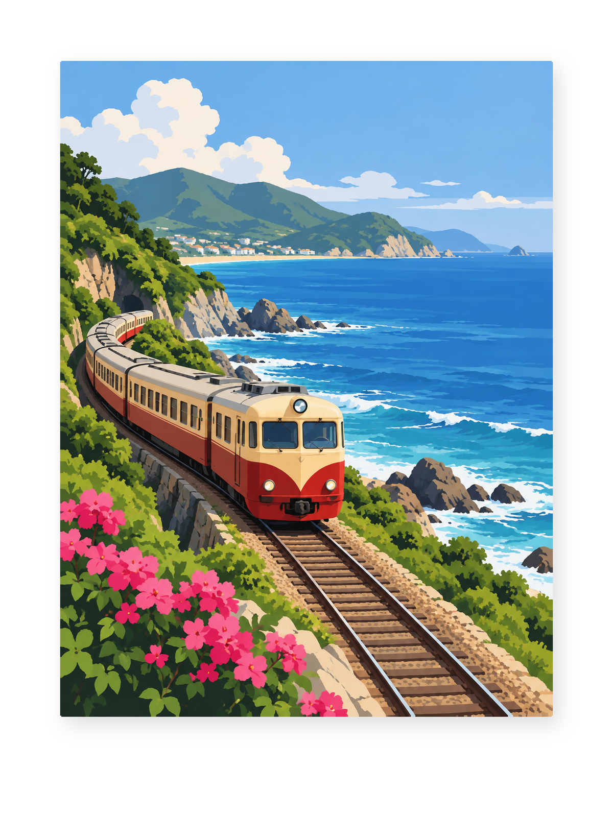 Coastal Train paint by numbers artwork for adults