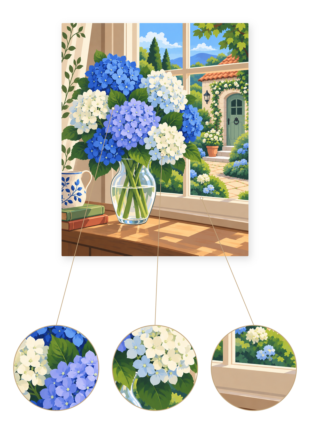Hydrangea Window finished artwork detail