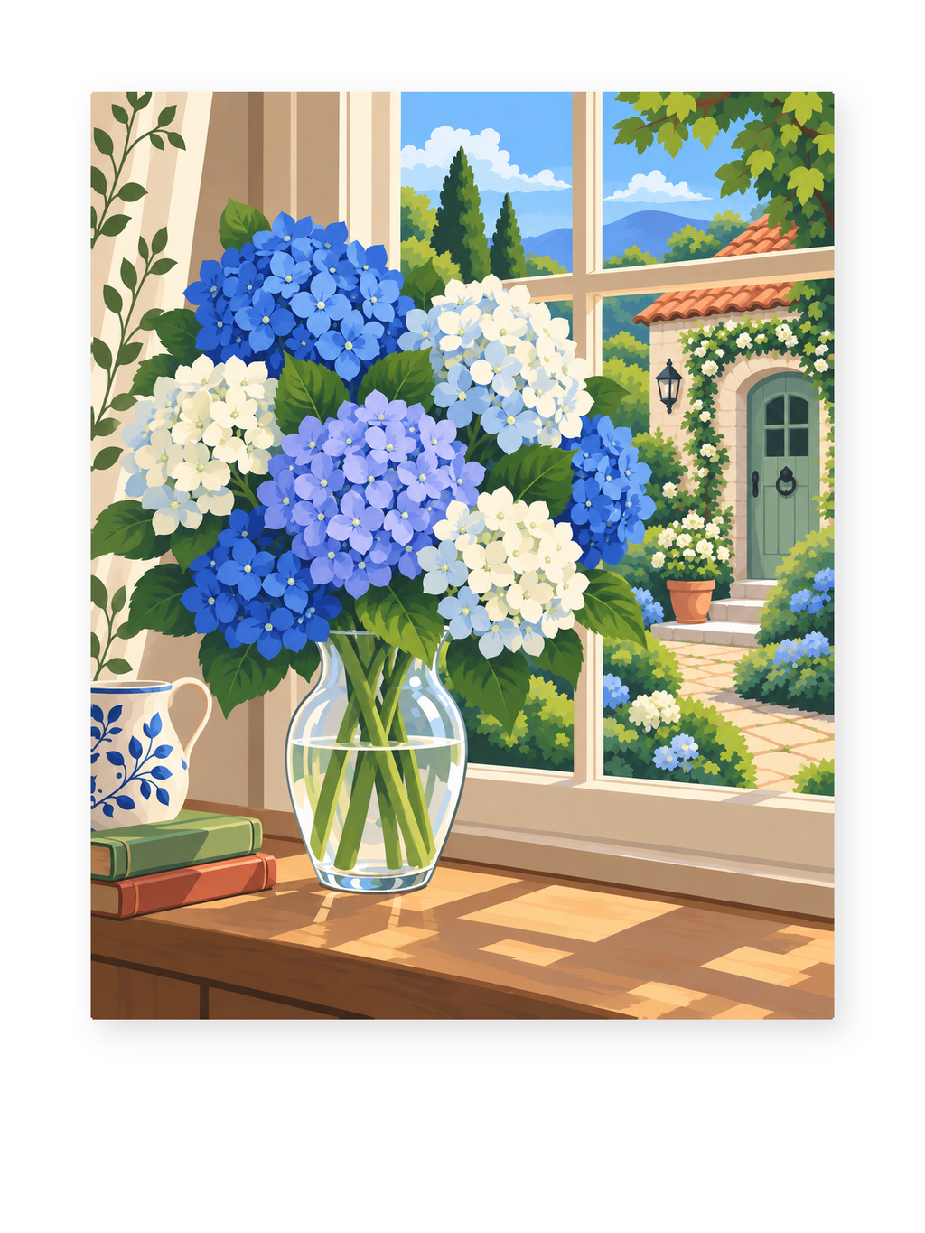 Hydrangea Window paint by numbers artwork for adults