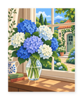 Hydrangea Window paint by numbers artwork for adults