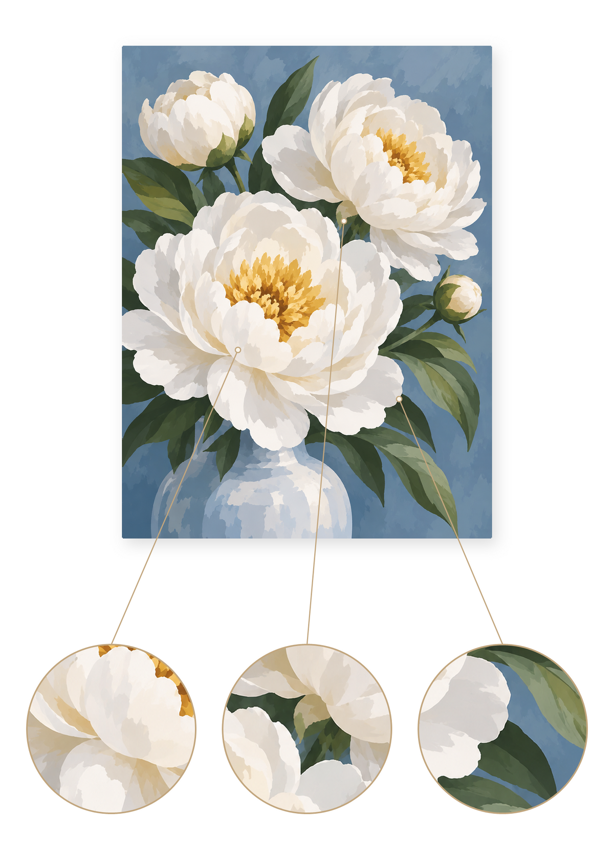 White Peony Vase finished artwork detail