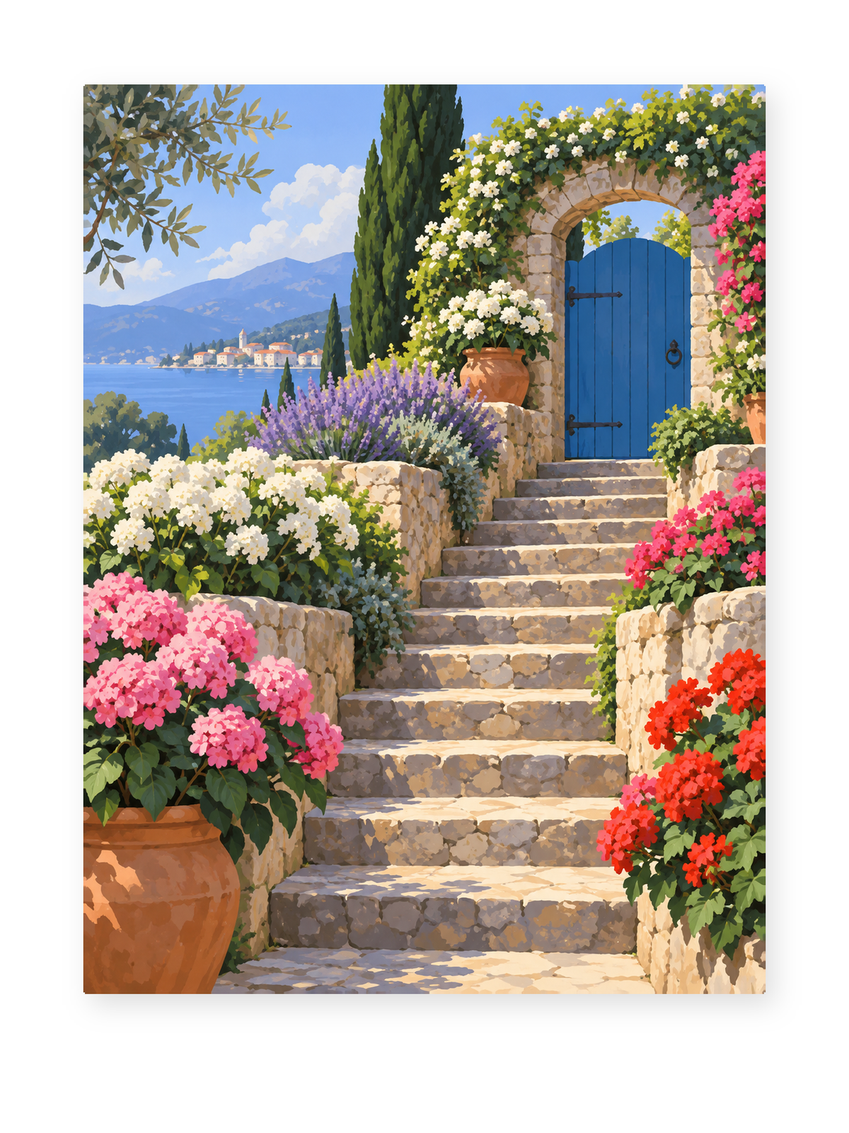 Blue Garden Door paint by numbers artwork for adults