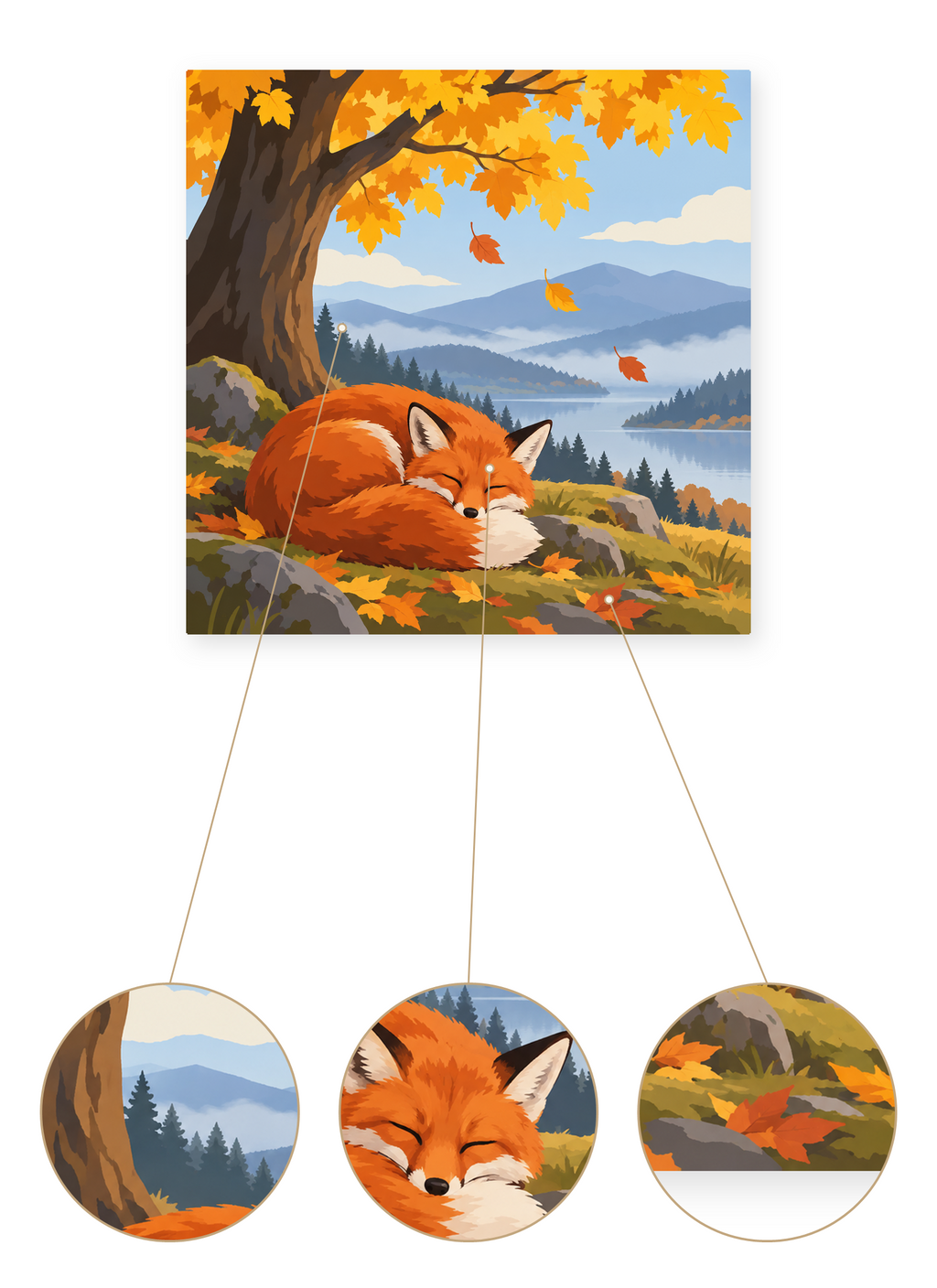Sleeping Autumn Fox finished artwork detail