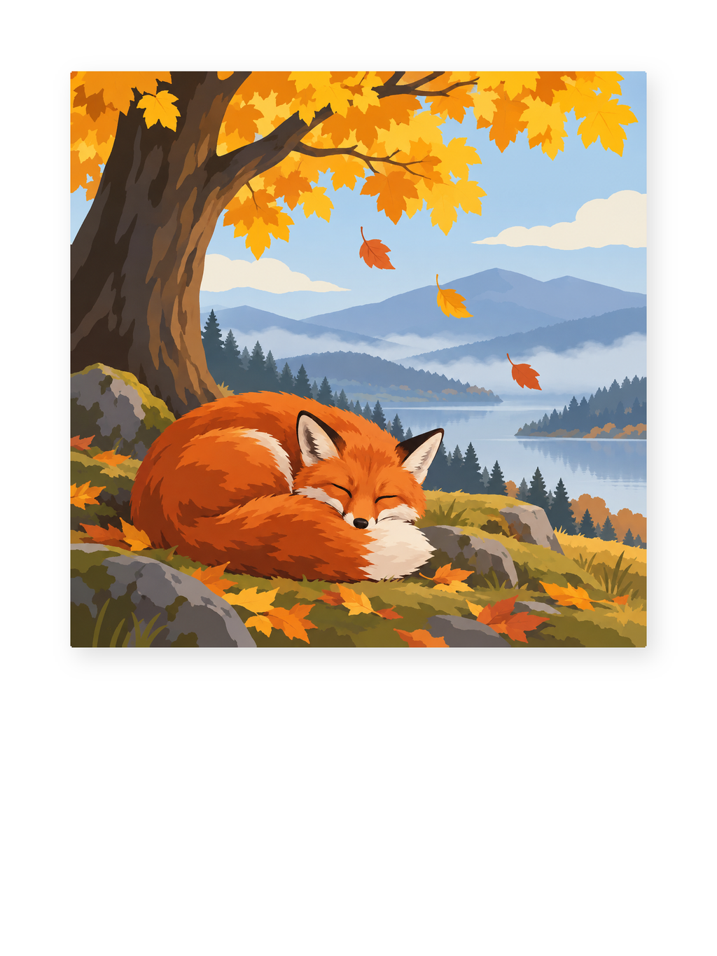 Sleeping Autumn Fox paint by numbers artwork for adults