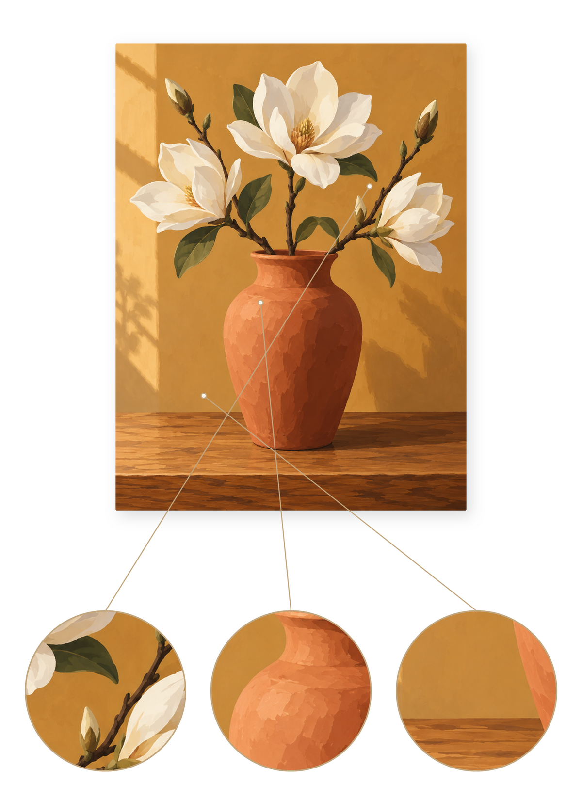Magnolia Clay Vase finished artwork detail