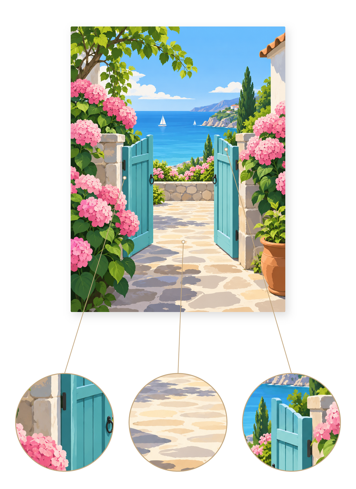 Turquoise Garden Gate finished artwork detail