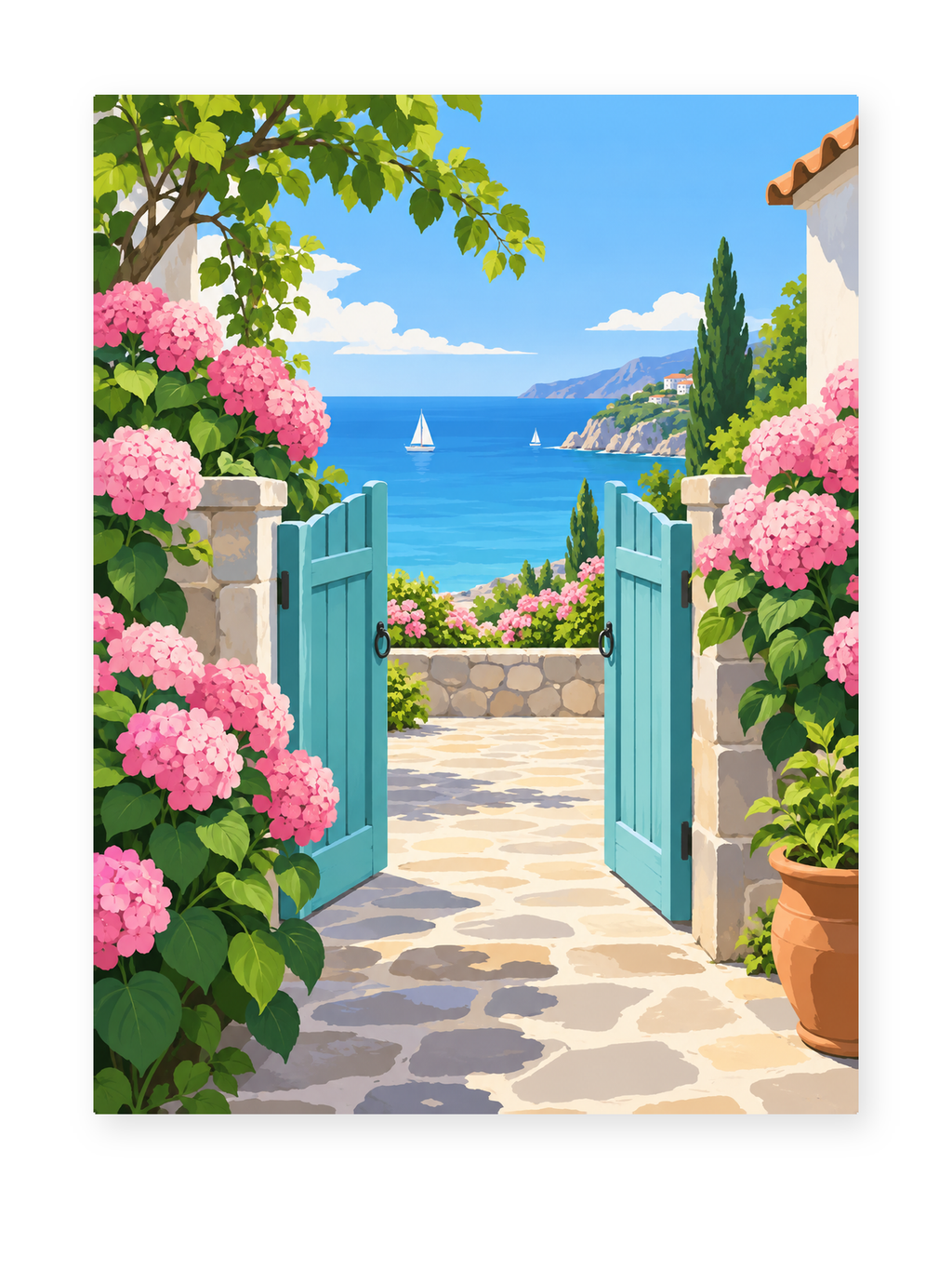 Turquoise Garden Gate paint by numbers artwork for adults
