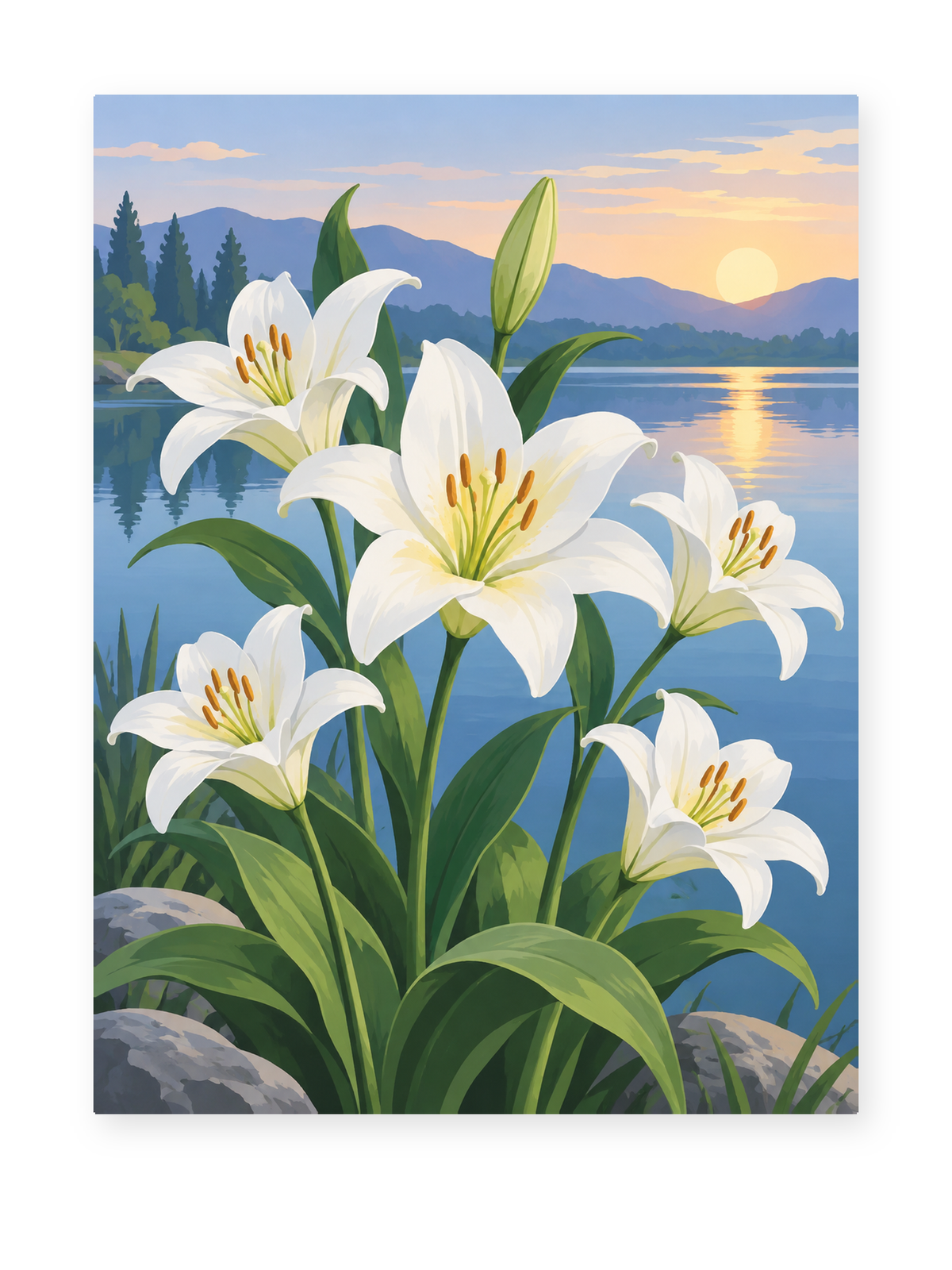 Lakeside Lilies paint by numbers artwork for adults