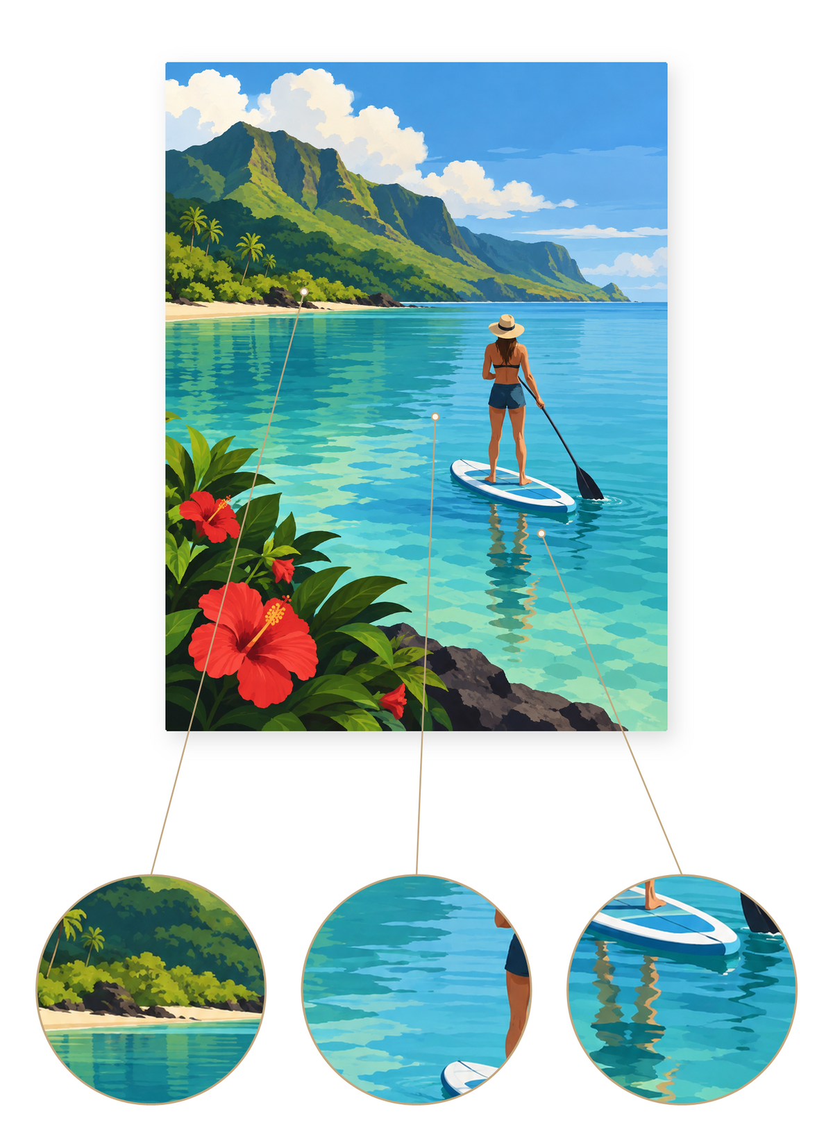 Tropical Paddleboard finished artwork detail