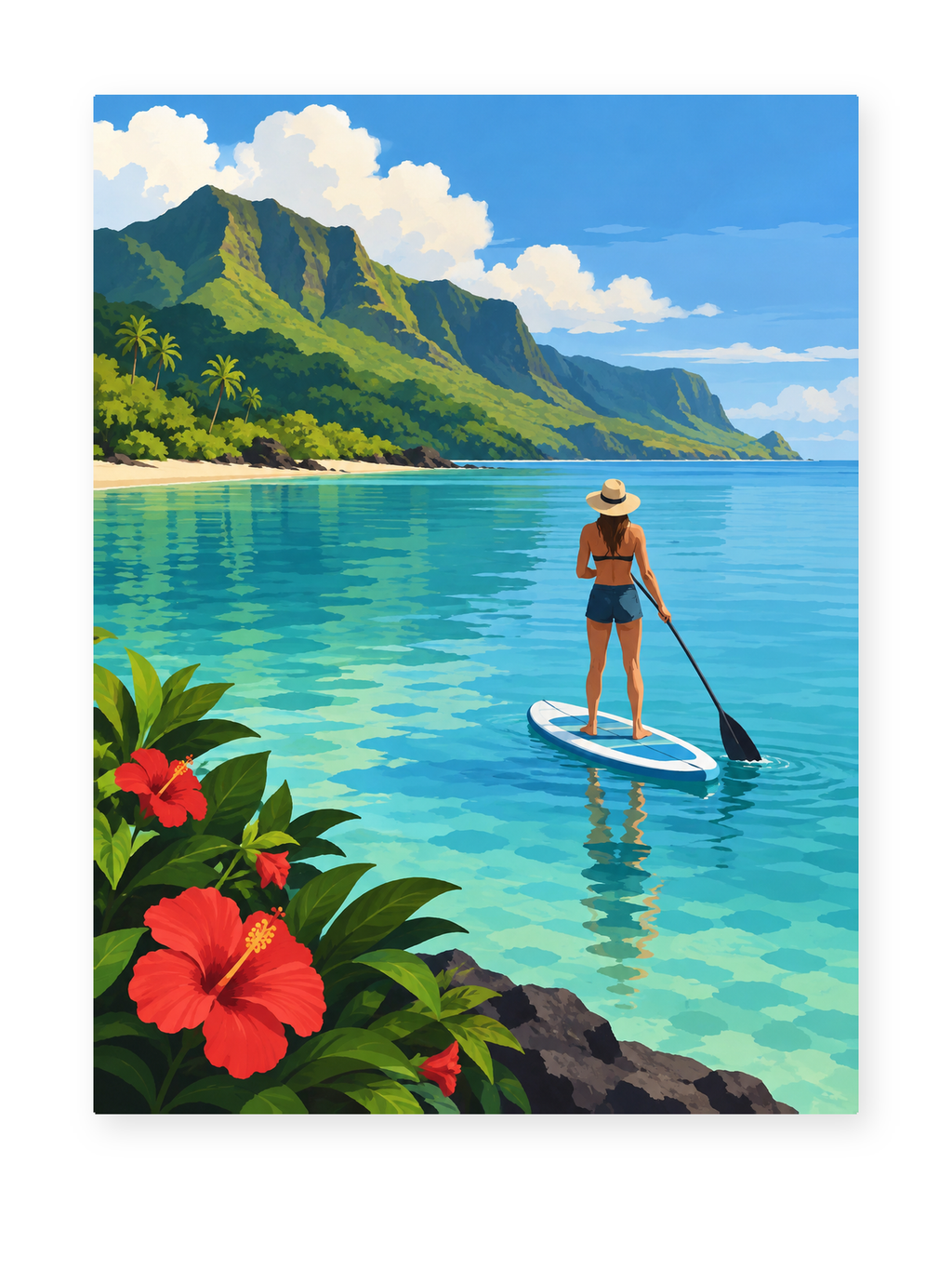 Tropical Paddleboard paint by numbers artwork for adults